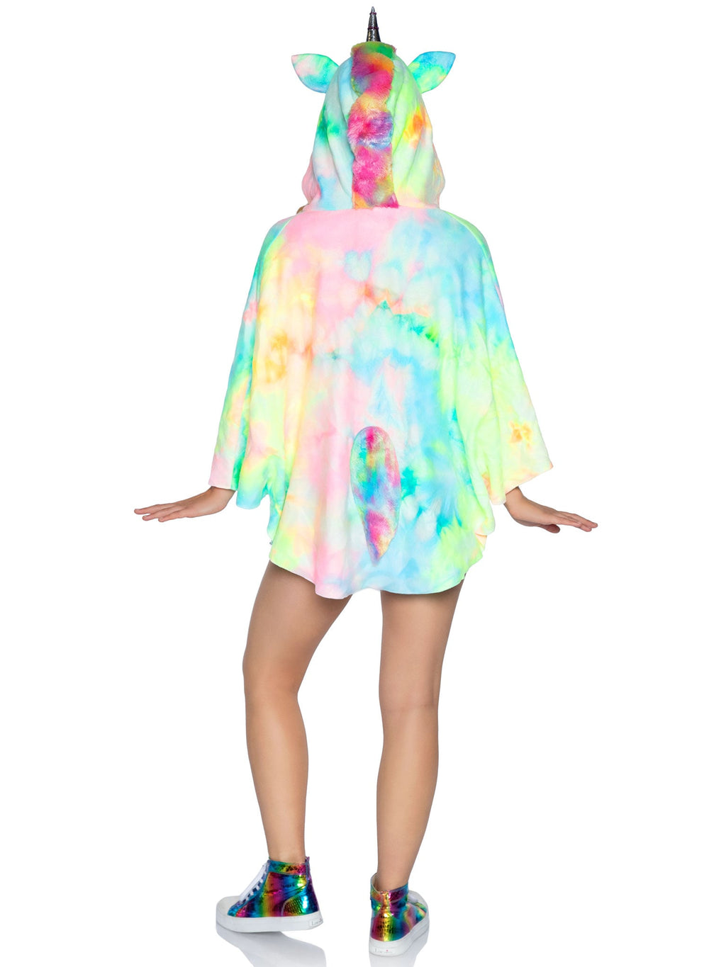 1 PC Unicorn Poncho Costume, Includes Tie-Dye Poncho with Fur Mane And Tail and Unicorn Horn Hood