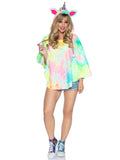 1 PC Unicorn Poncho Costume, Includes Tie-Dye Poncho with Fur Mane And Tail and Unicorn Horn Hood