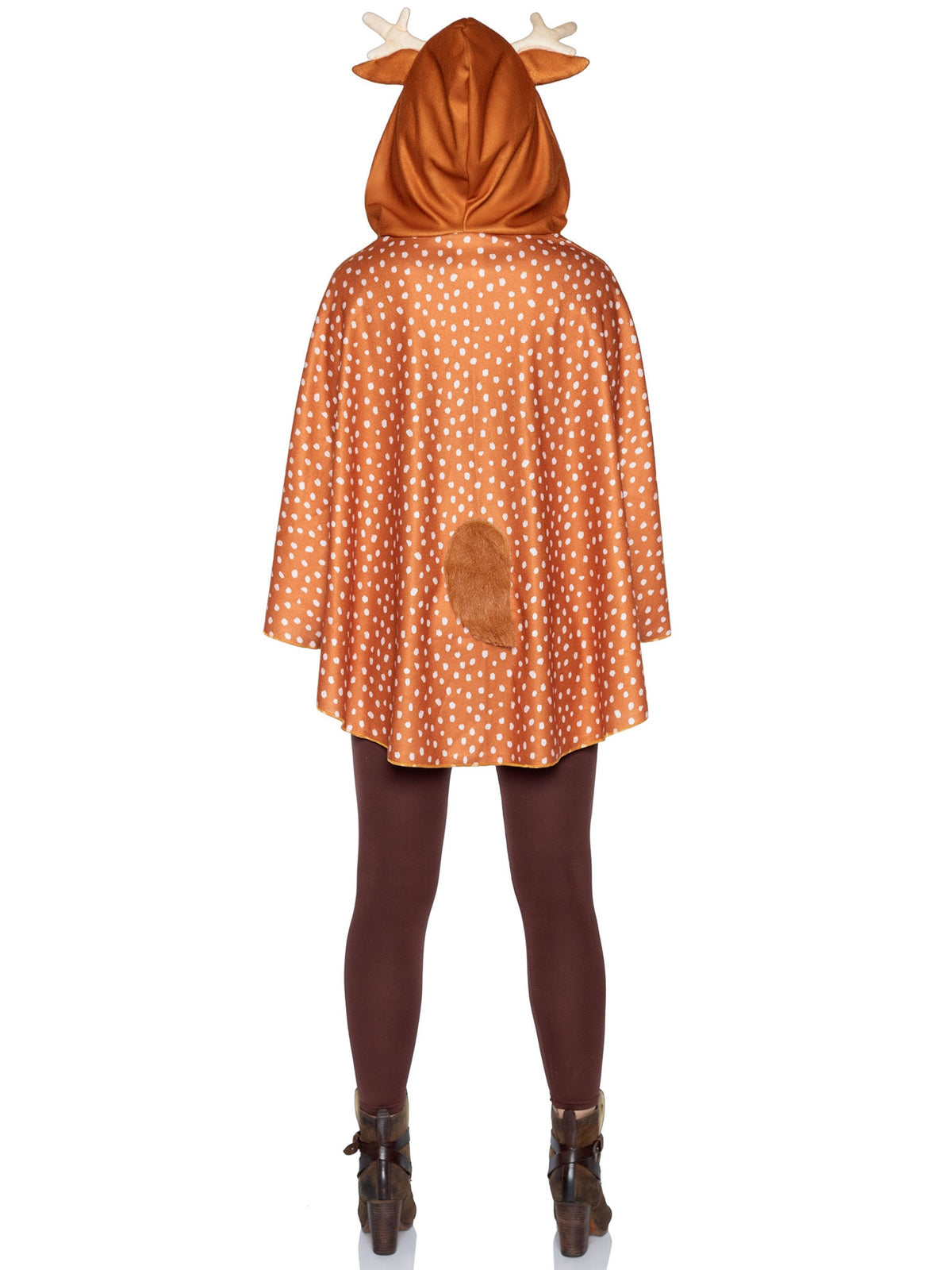 1 PC Fawn Poncho Costume, Includes Speckled Poncho with Fur Tail and Antler Hood