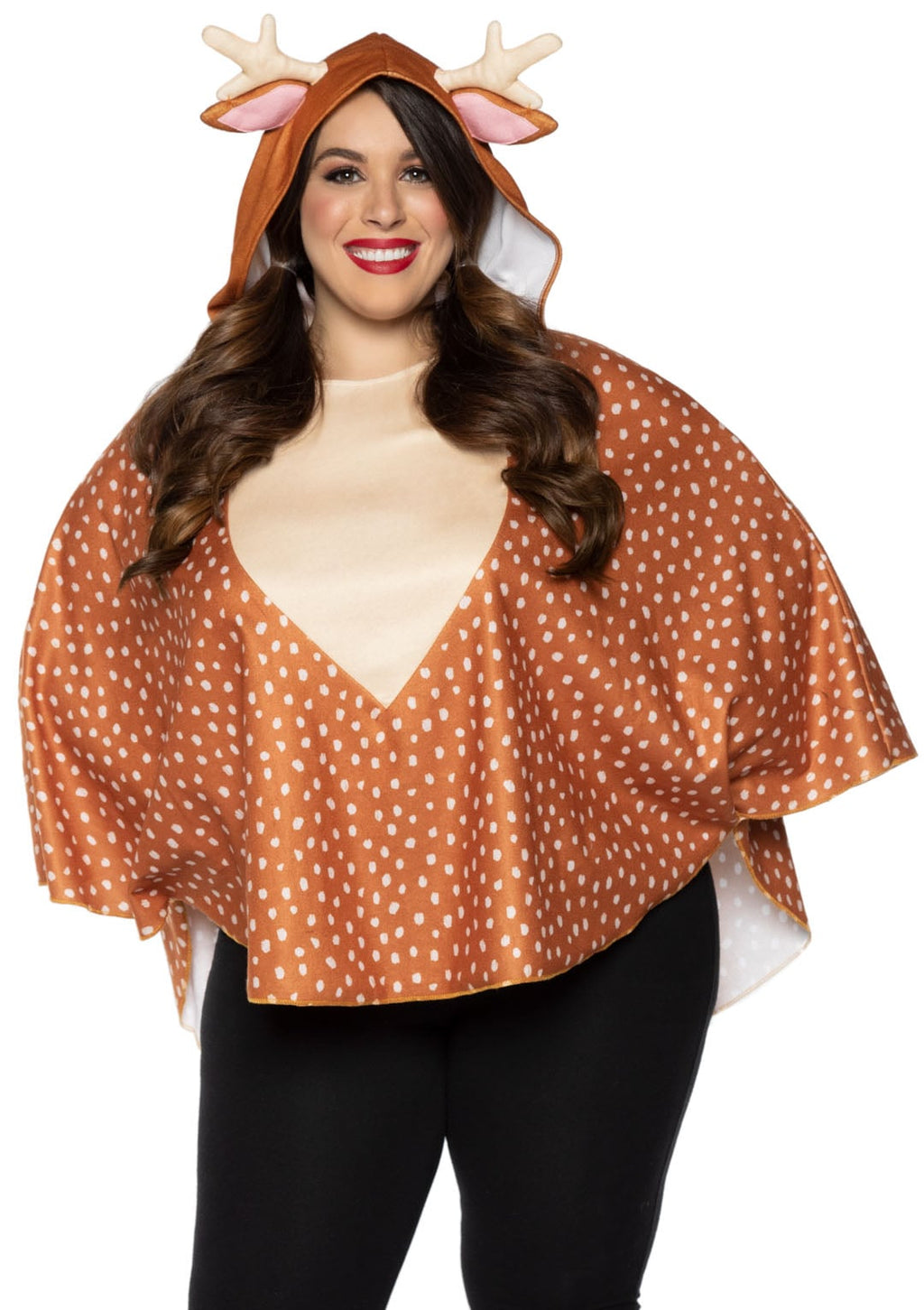 1 PC Fawn Poncho Costume, Includes Speckled Poncho with Fur Tail and Antler Hood