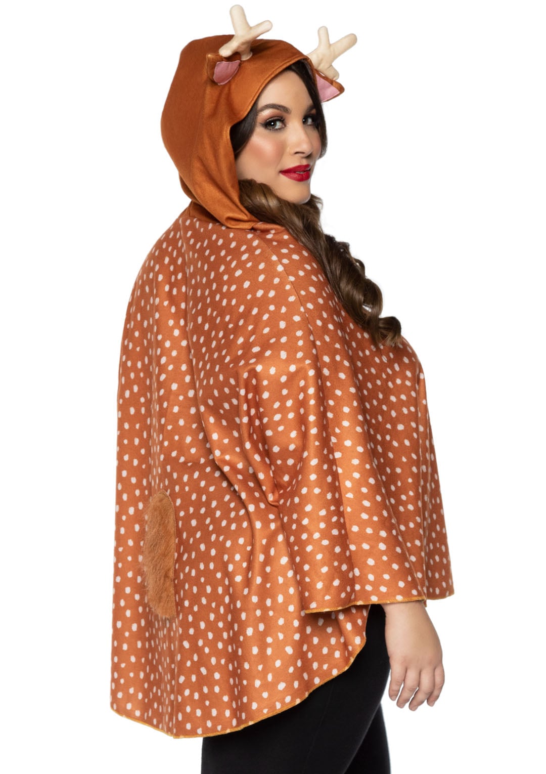 1 PC Fawn Poncho Costume, Includes Speckled Poncho with Fur Tail and Antler Hood
