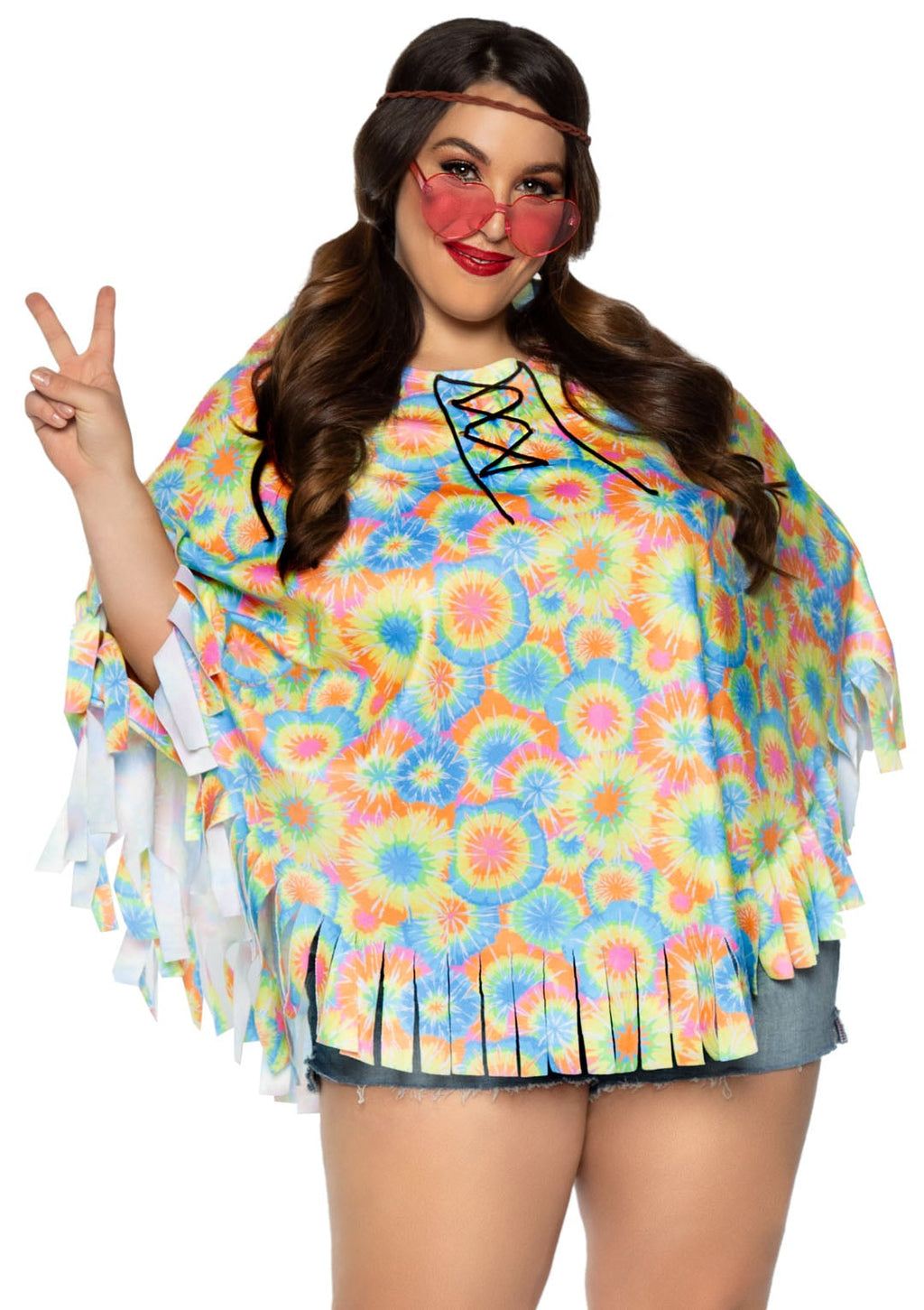 2 PC Hippie Poncho Costume, Includes Fringed Poncho and Braided Head Piece