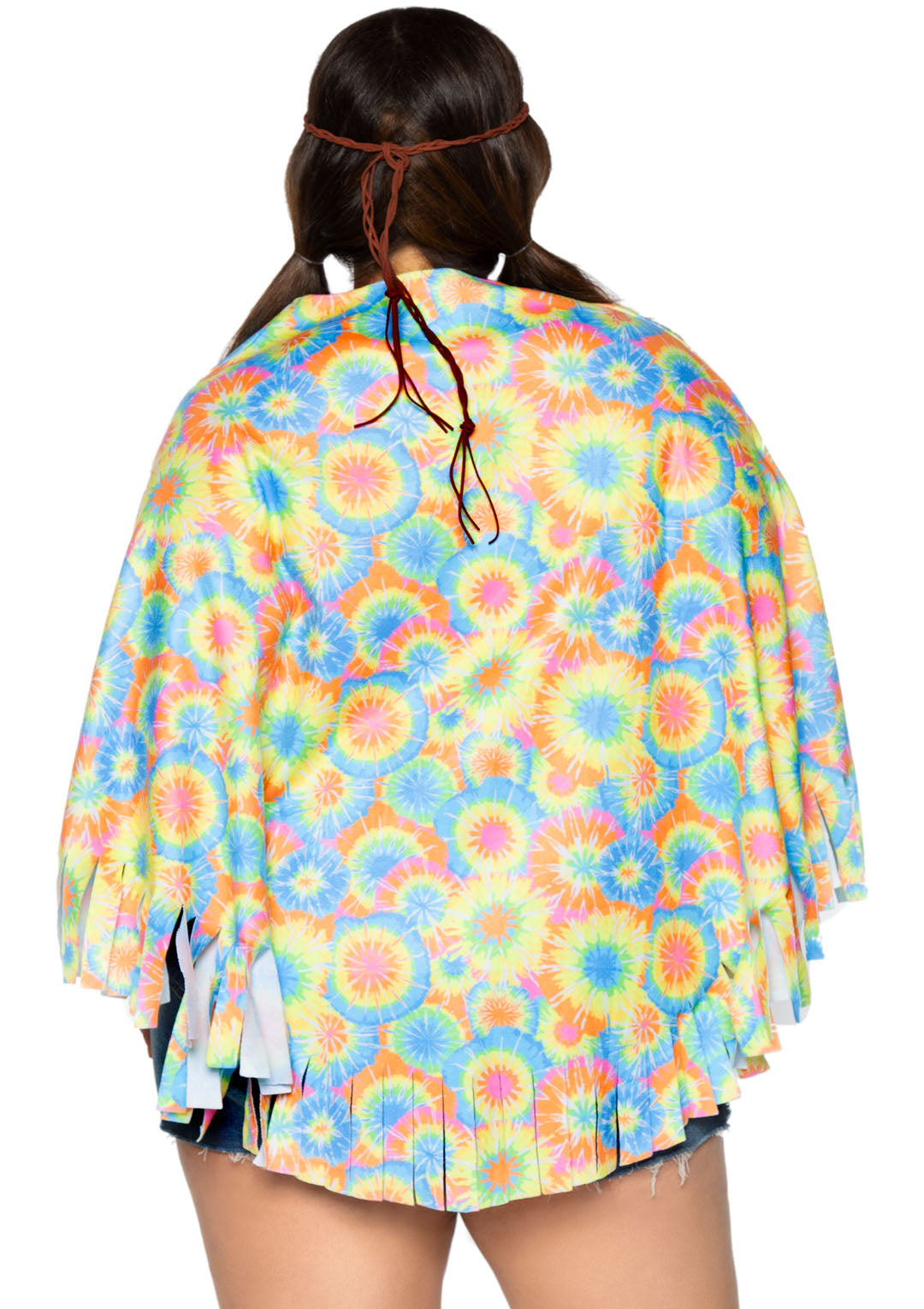 2 PC Hippie Poncho Costume, Includes Fringed Poncho and Braided Head Piece