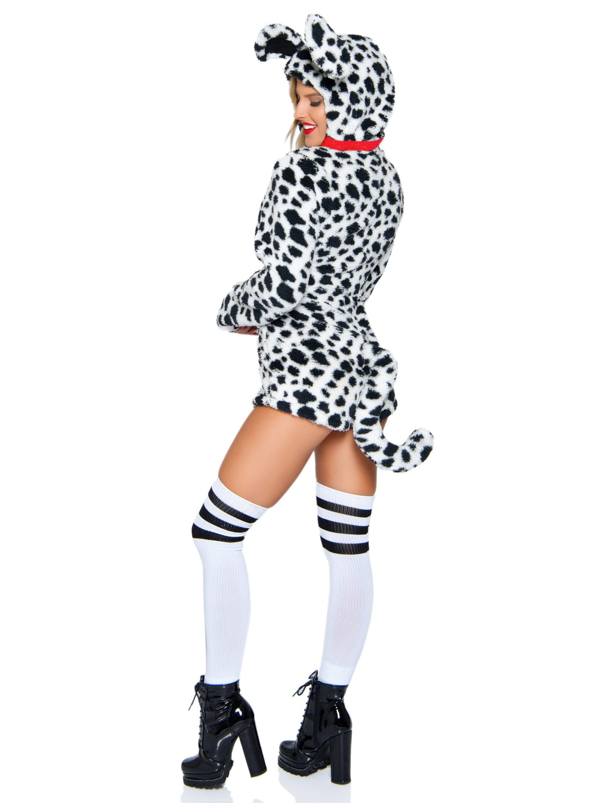 1 PC Darling Dalmatian Costume, Includes Ultra Soft Plush Zip Up Bodysuit with Collar Accent, Ear Hood, and Tail
