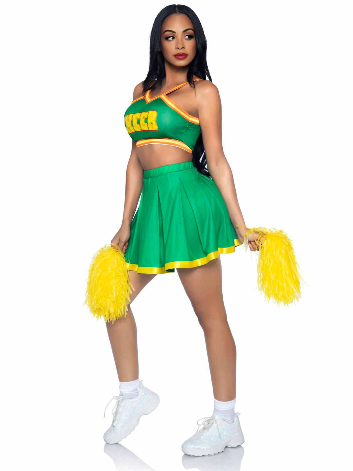 3 PC Bring It Baddie, Includes Top with Cheer Logo, Pleated Skirt, and Pom-Poms