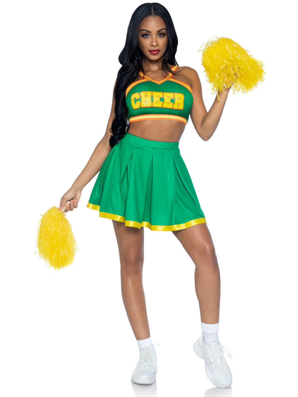 3 PC Bring It Baddie, Includes Top with Cheer Logo, Pleated Skirt, and Pom-Poms