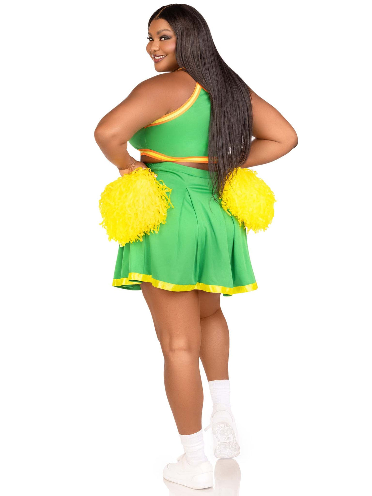 Plus Size 3 PC Bring It Baddie, Includes Top with Cheer Logo, Pleated Skirt, and Pom-Poms