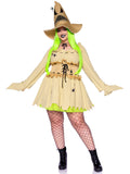 Plus Size 3 PC Bugged Out Baddie Costume, Includes Dress with Waist Cincher Detail and Gloved Sleeve, Choker, and Hat with Spider Accent