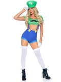 3 PC Gamer Sidekick Costume, Includes Character Crop Top, Suspender Shorts with Icon Accents, and Hat