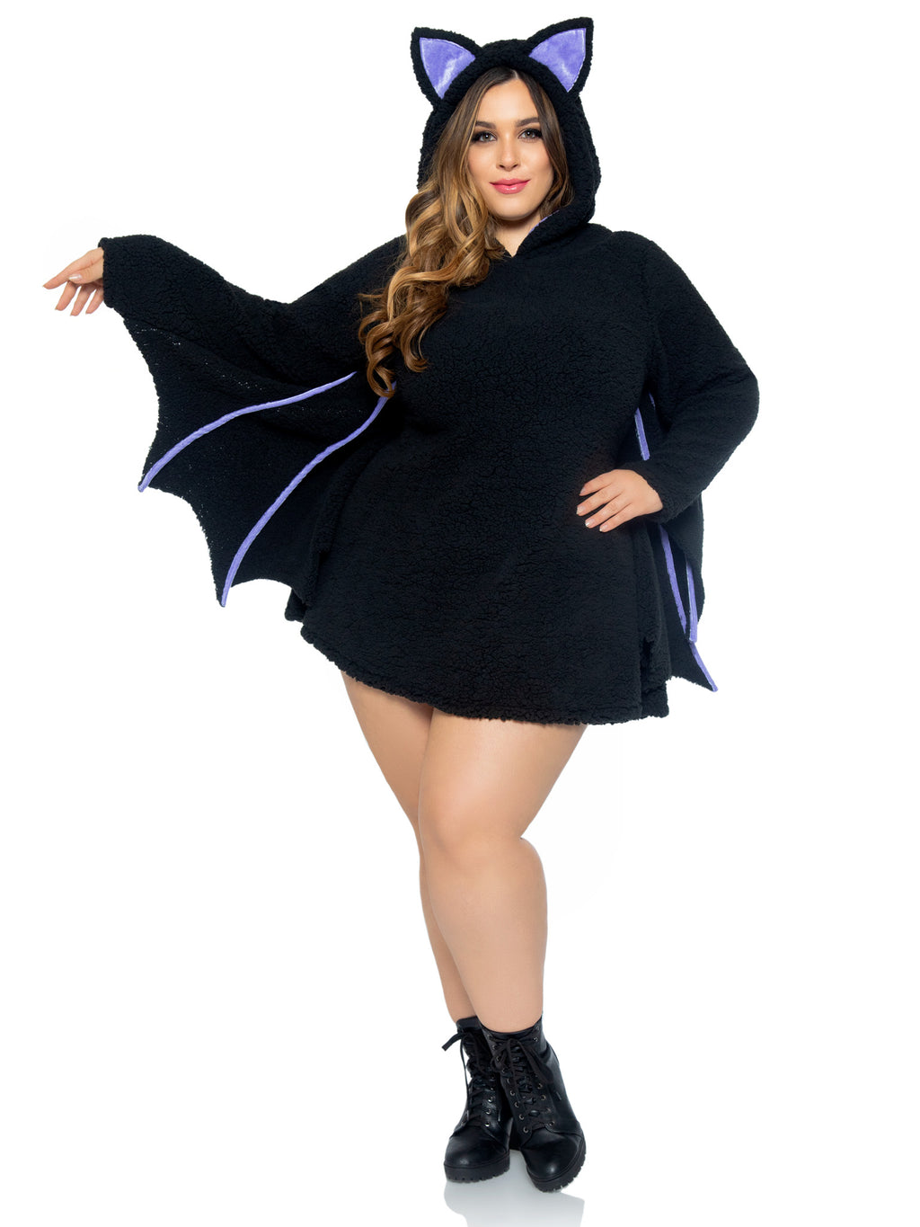 Plus Size 1 PC Moonlight Bat Costume, Includes Ultra-Soft Dress with Wing Sleeves and Ear Hood