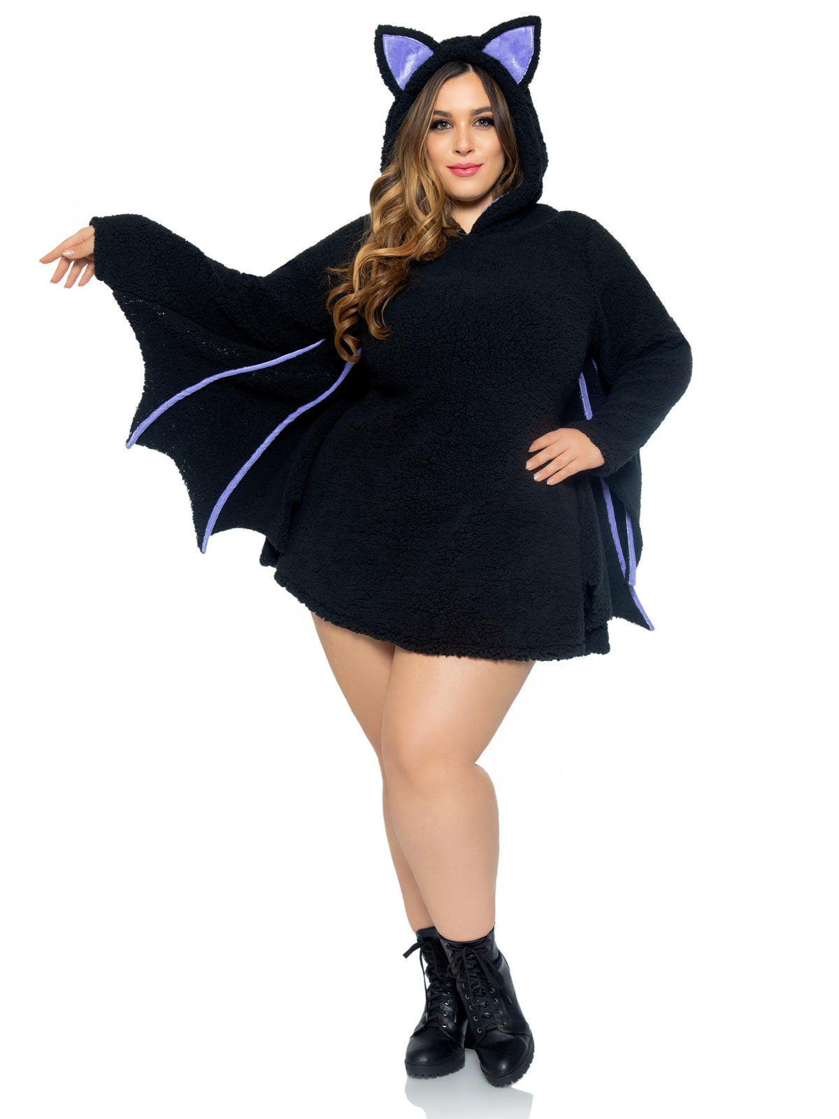 Plus Size 1 PC Moonlight Bat Costume, Includes Ultra-Soft Dress with Wing Sleeves and Ear Hood
