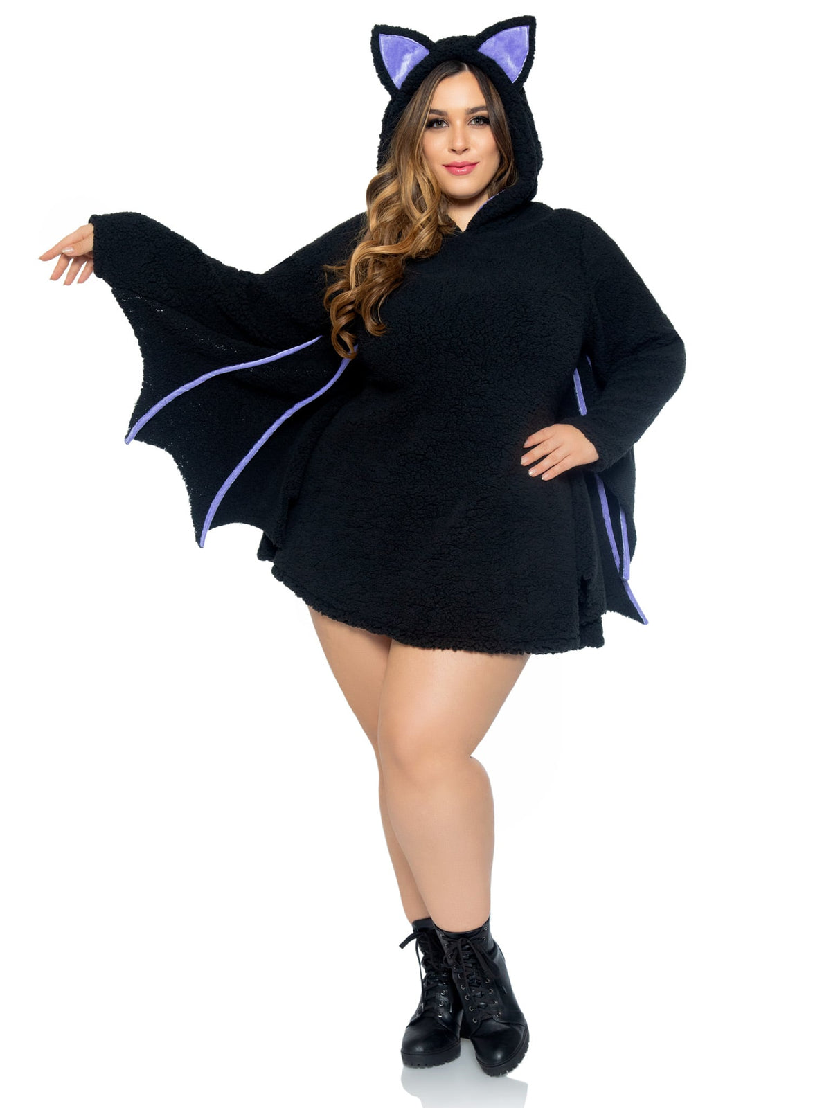Plus Size 1 PC Moonlight Bat Costume, Includes Ultra-Soft Dress with Wing Sleeves and Ear Hood