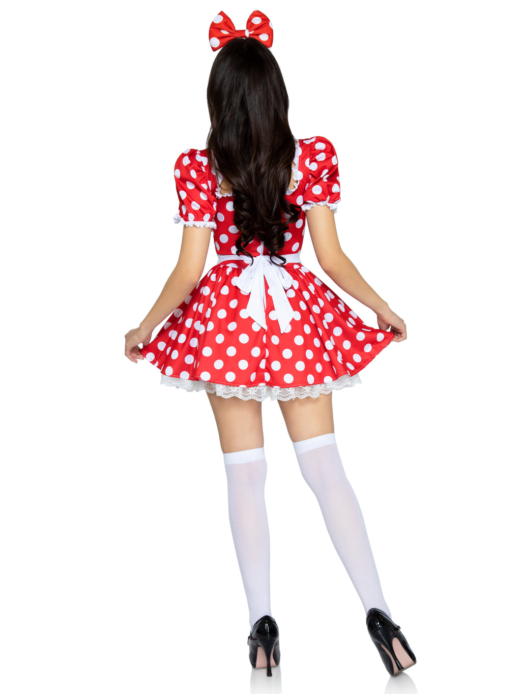2 PC Polka Dot Dress with Ruched Sweetheart Bodice and Bow Headband