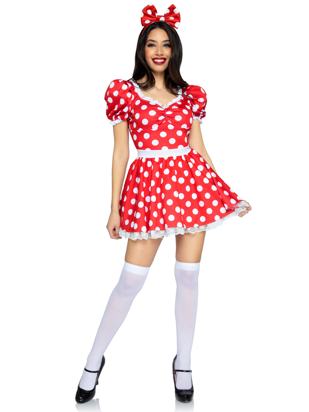 2 PC Polka Dot Dress with Ruched Sweetheart Bodice and Bow Headband