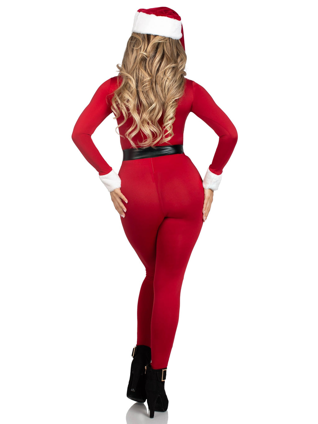 3 PC Santa Baby Costume, Includes Spandex Jumpsuit with Fur Trim, Belt, and Santa Hat