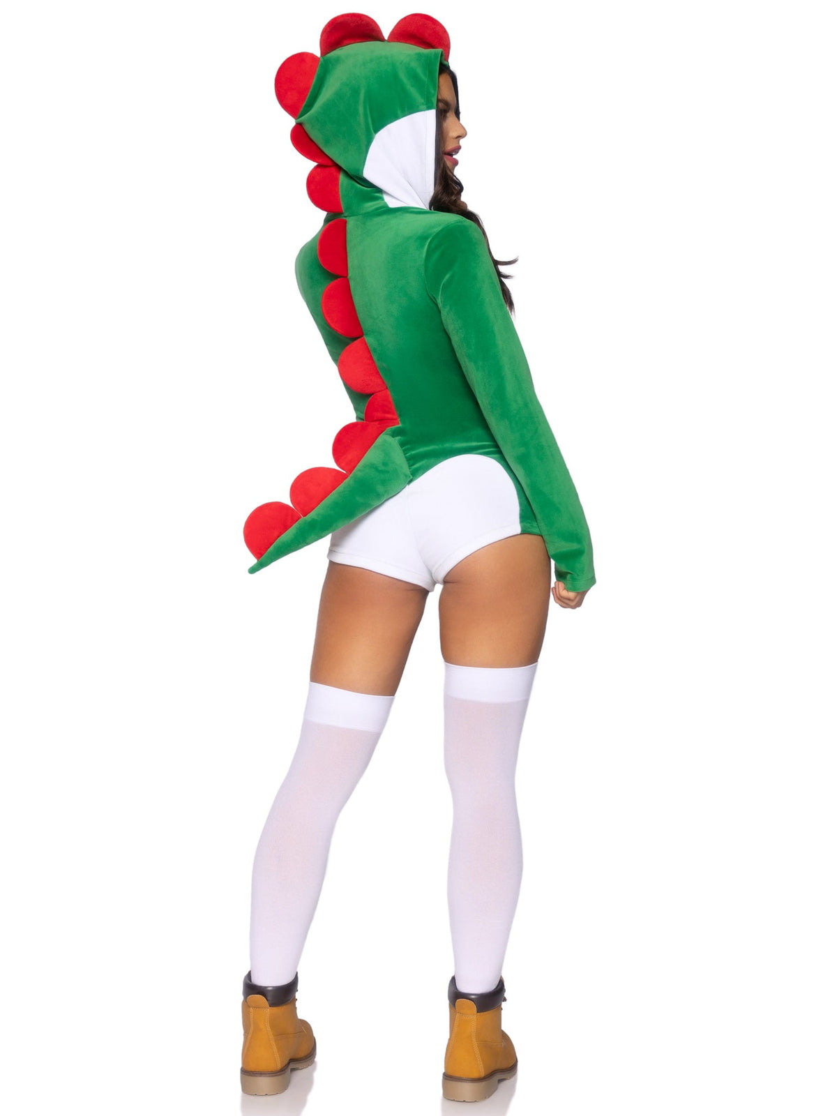 1 PC Comfy Super Dino Costume, Includes Ultra-Soft Velvet Plush Zip Up Romper with Egg Zipper Pull, Scalloped Spine, and Cheeky Paneled Booty with Stuffed Tail