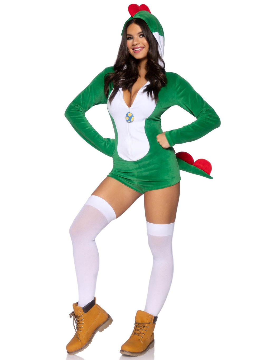 1 PC Comfy Super Dino Costume, Includes Ultra-Soft Velvet Plush Zip Up Romper with Egg Zipper Pull, Scalloped Spine, and Cheeky Paneled Booty with Stuffed Tail