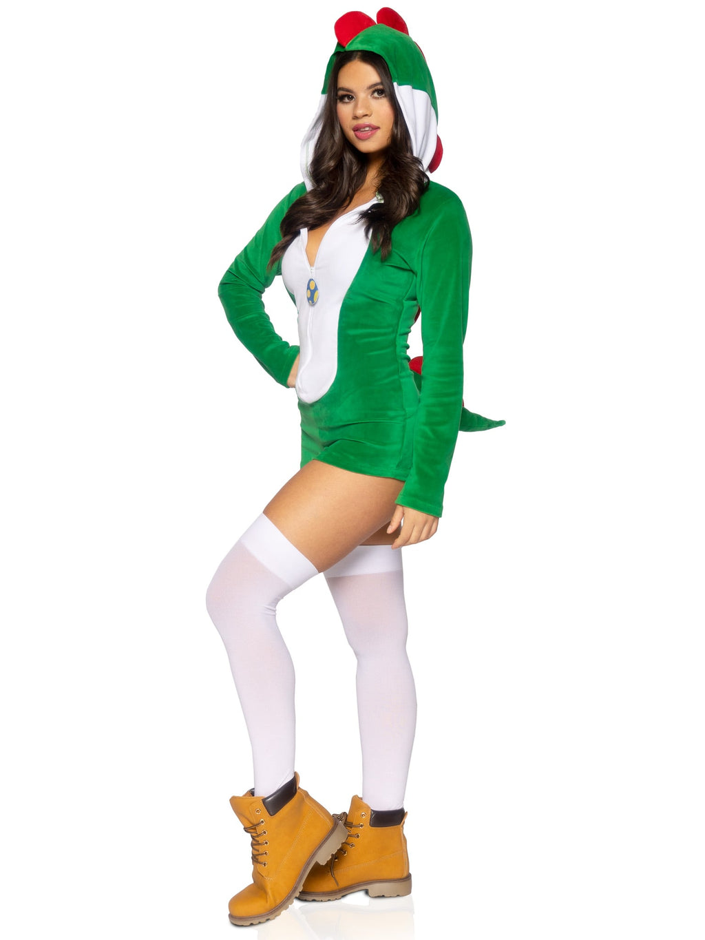 1 PC Comfy Super Dino Costume, Includes Ultra-Soft Velvet Plush Zip Up Romper with Egg Zipper Pull, Scalloped Spine, and Cheeky Paneled Booty with Stuffed Tail