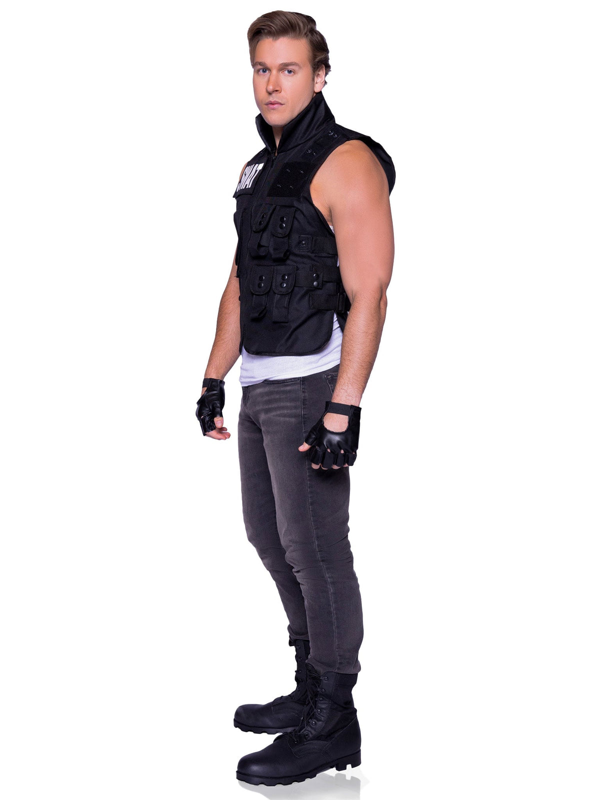 Men's 2 PC SWAT Commander Costume, Includes Utility Vest and Gloves