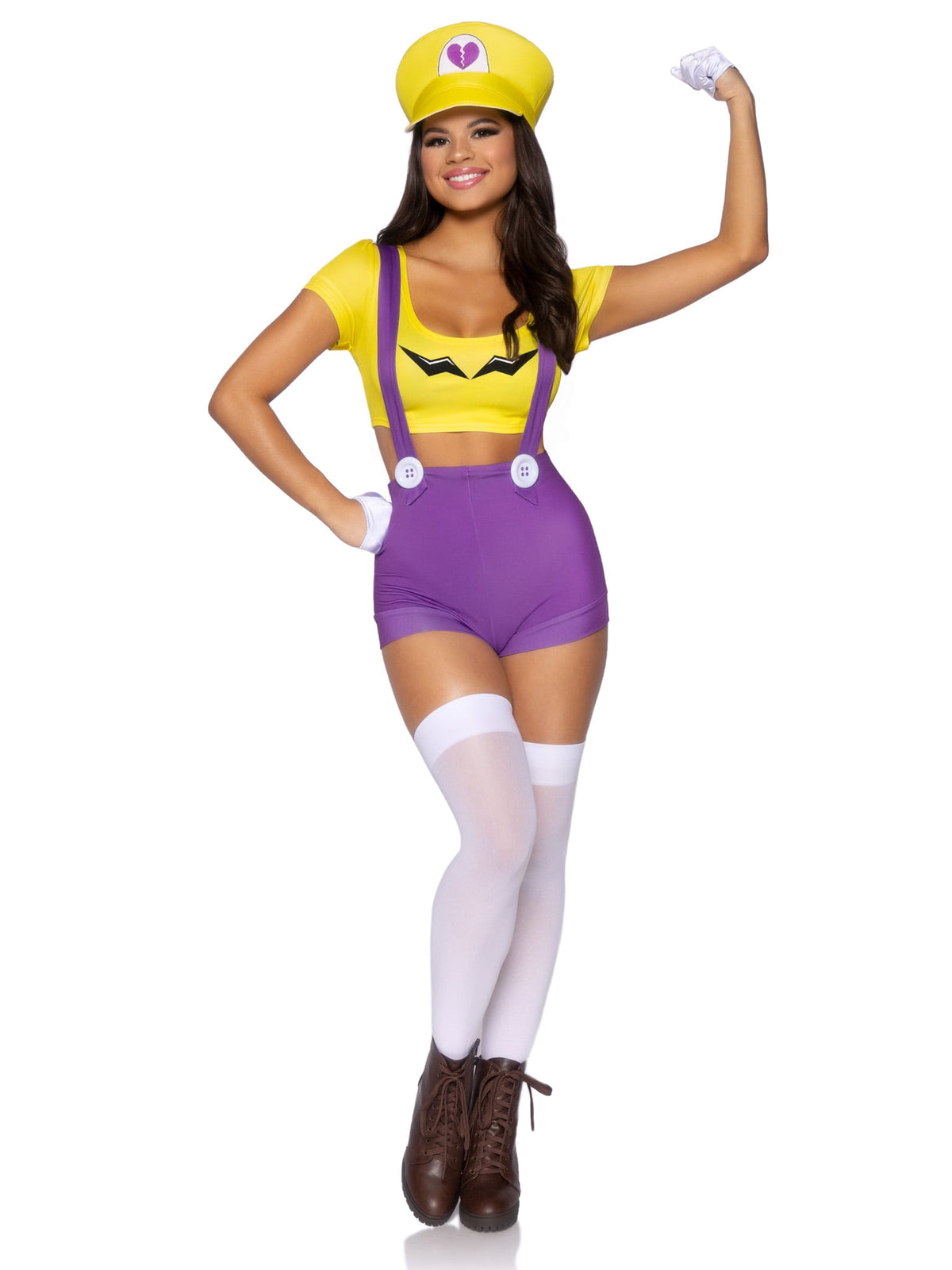 3 PC Gamer Villain Costume, Includes Character Crop Top, Suspender Shorts with Icon Accents, and Hat