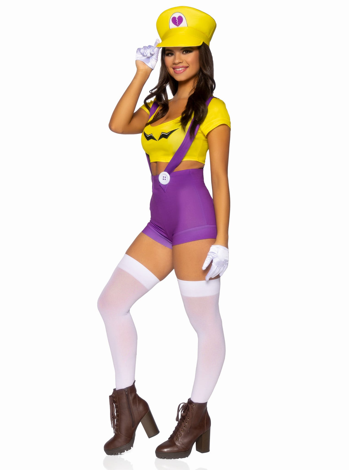 3 PC Gamer Villain Costume, Includes Character Crop Top, Suspender Shorts with Icon Accents, and Hat