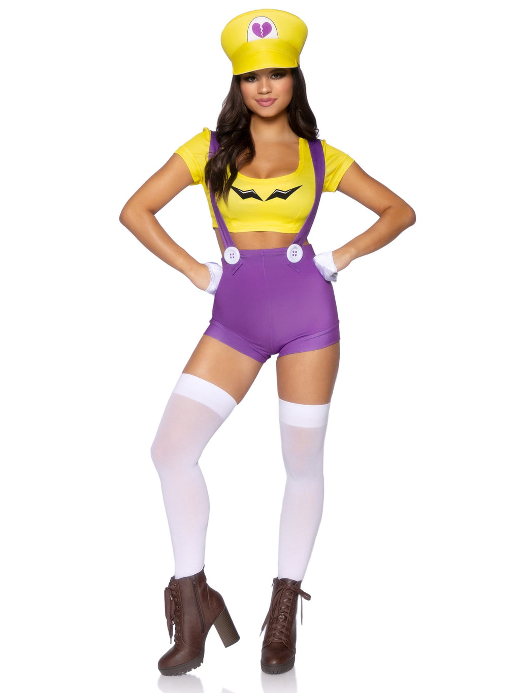 3 PC Gamer Villain Costume, Includes Character Crop Top, Suspender Shorts with Icon Accents, and Hat