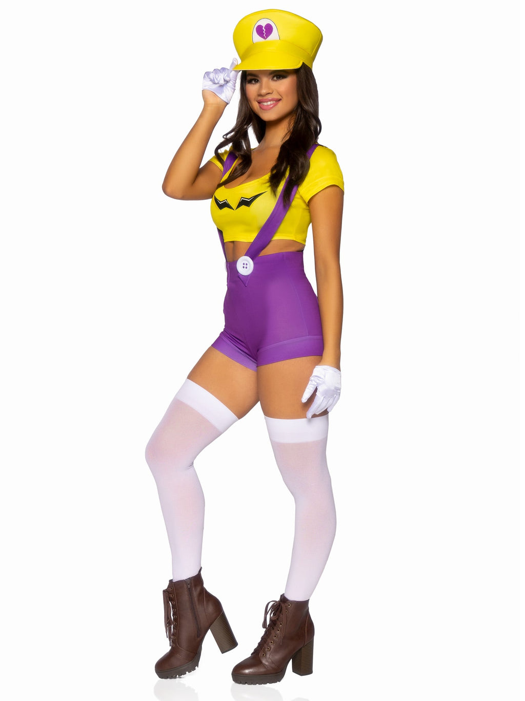 3 PC Gamer Villain Costume, Includes Character Crop Top, Suspender Shorts with Icon Accents, and Hat