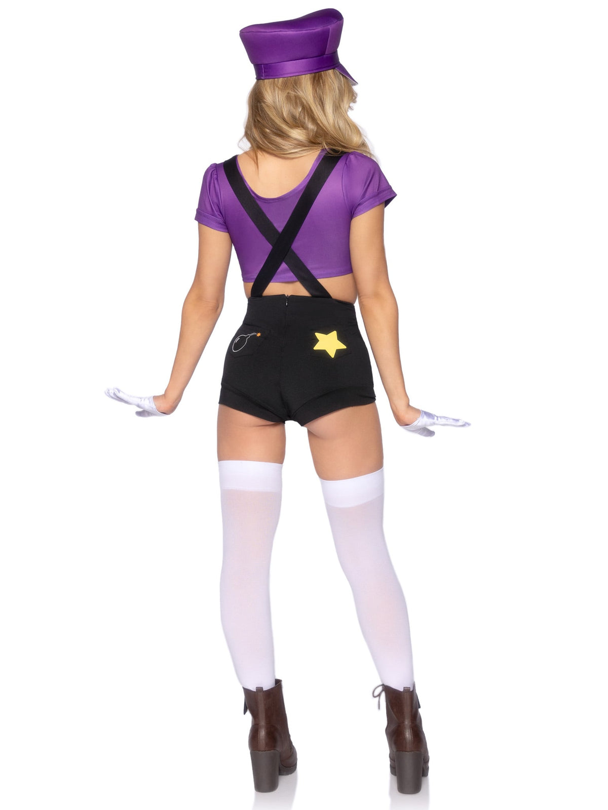 3 PC Gamer Baddie Costume, Includes Character Crop Top, Suspender Shorts with Icon Accents, and Hat