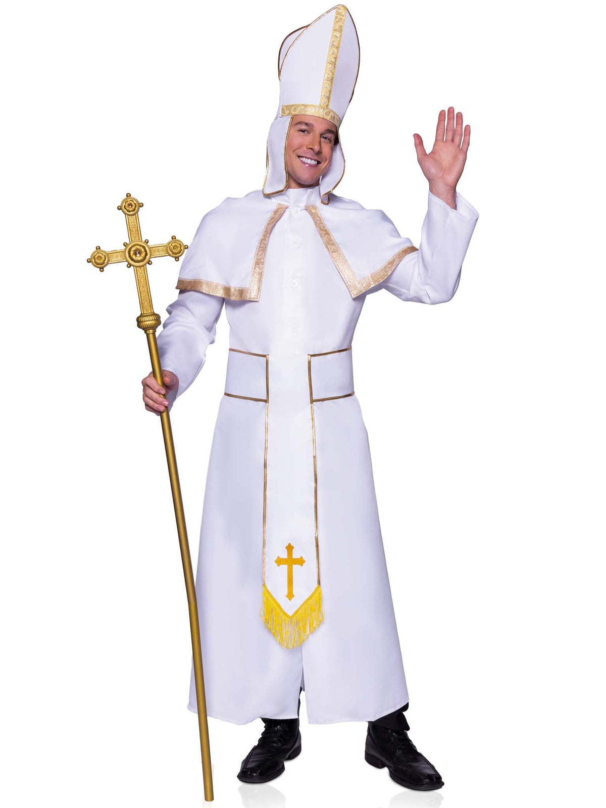 Men's 3 PC Pope Costume, Includes Robe, Belt, and Hat