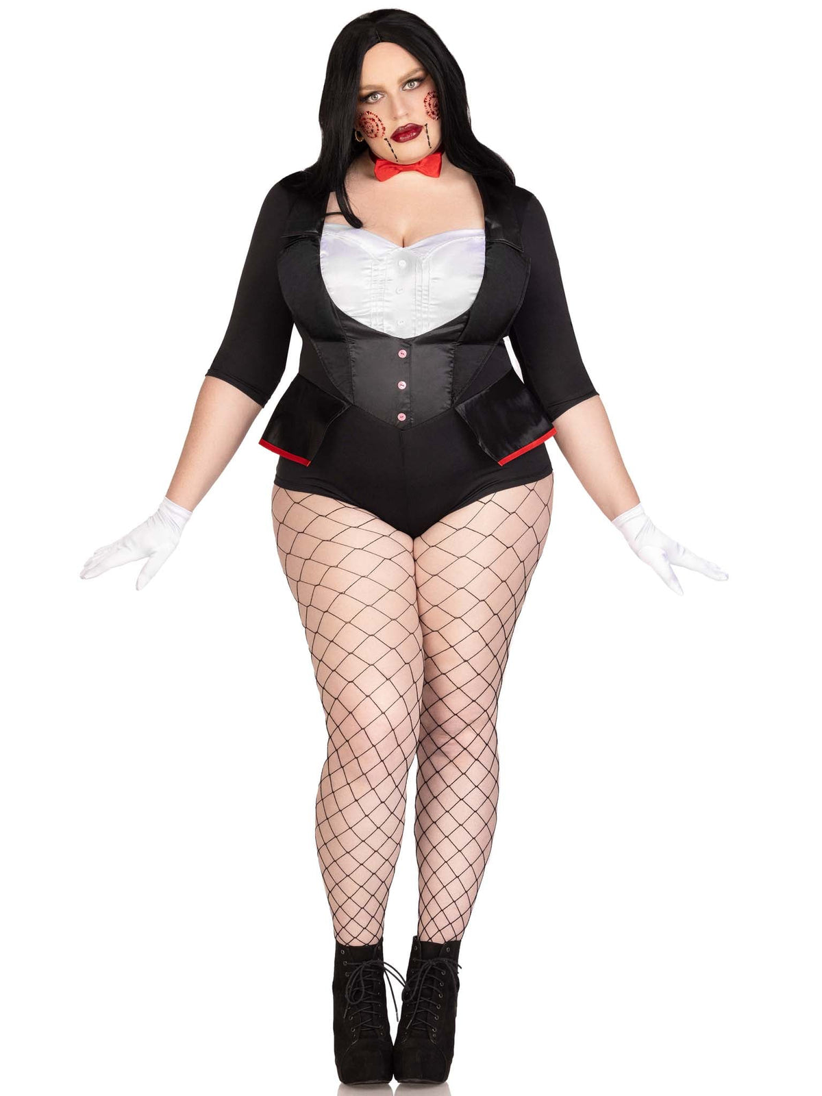Plus Size 2 PC Pretty Puppet Costume, Includes Tuxedo Bodysuit and Bow Tie
