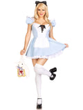 3 PC Storybook Alice Costume, Includes Stretch Twill Lace Up Apron Dress with Built-In Petticoat, Pin On Back Bow, and Bow Headband