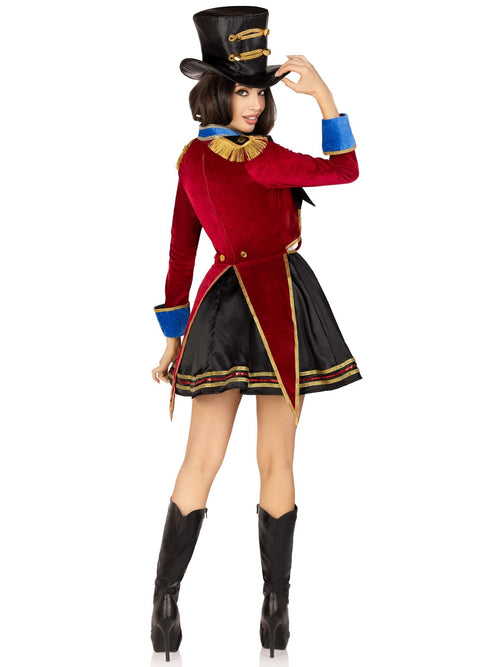 2 PC Classic Ringmaster Costume, Includes Sequin Trimmed Satin Dress with Embroidered Tailcoat and Top Hat