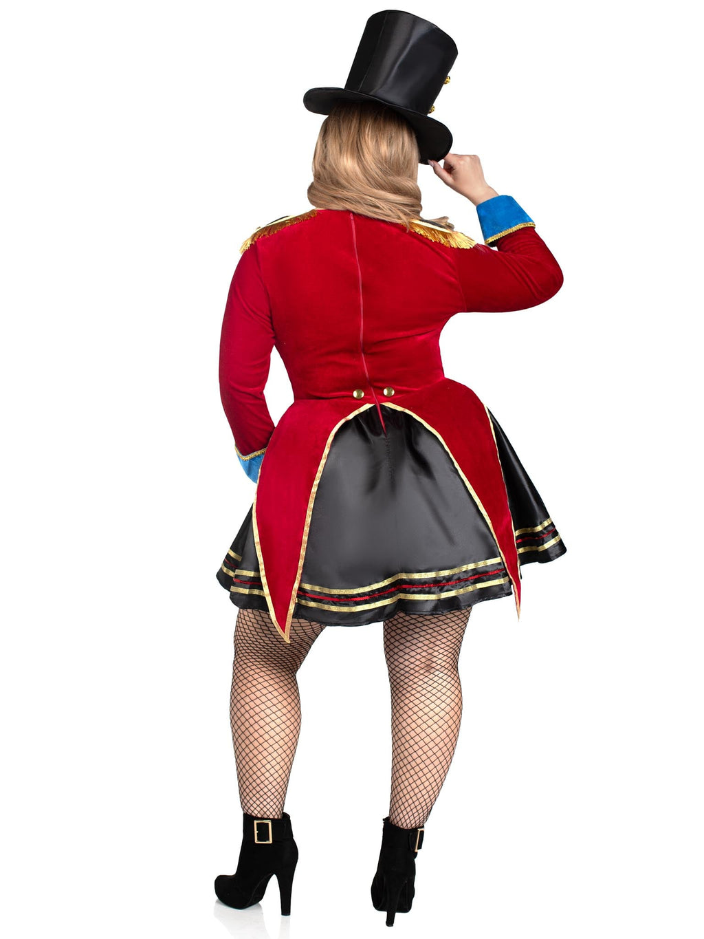 Plus Size 2 PC Classic Ringmaster Costume, Includes Sequin Trimmed Satin Dress with Embroidered Tailcoat and Top Hat