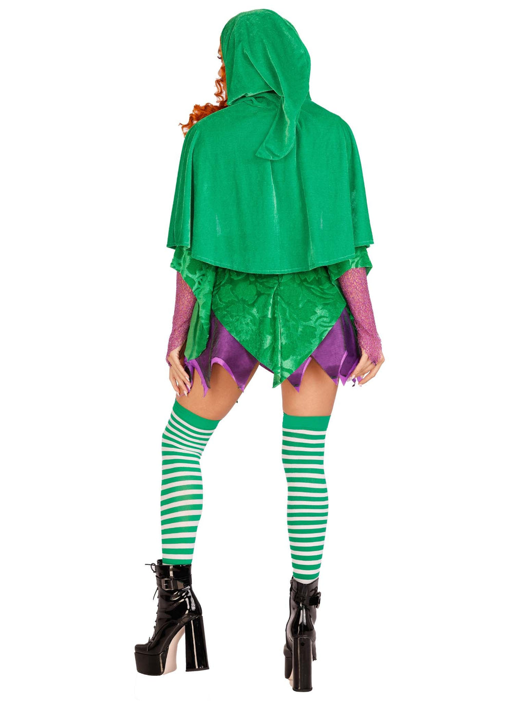 2 PC Crafty Spellcaster Costume, Includes Velvet Dress with Iridescent Tattered Skirt and Net Gauntlet Sleeve, Lace Up Front and Jewels Accents, and Collared Caplet with Pointed Hood