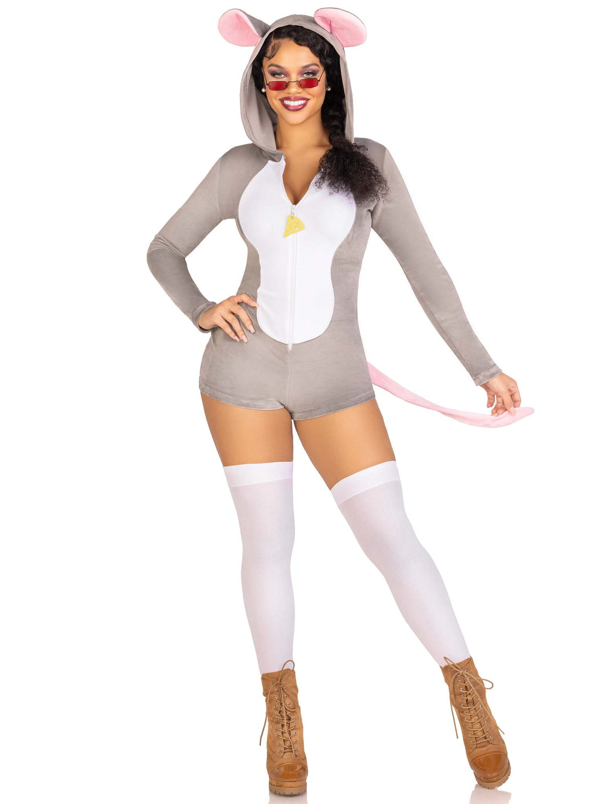 1 PC Comfy Mouse Costume, Includes Ultra-Soft Velvet Plush Zip Up Romper with Cheese Zipper Pull, Tail, And Ear Hood