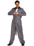 Men's 2 PC Pinstriped Tux Costume, Includes One-Piece Button Front Jumpsuit and Bow Tie