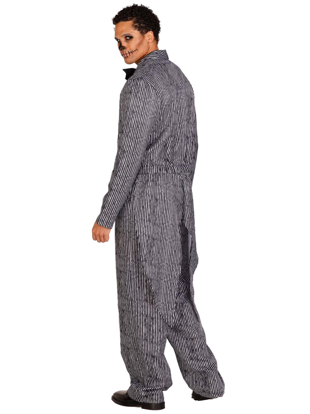 Men's 2 PC Pinstriped Tux Costume, Includes One-Piece Button Front Jumpsuit and Bow Tie