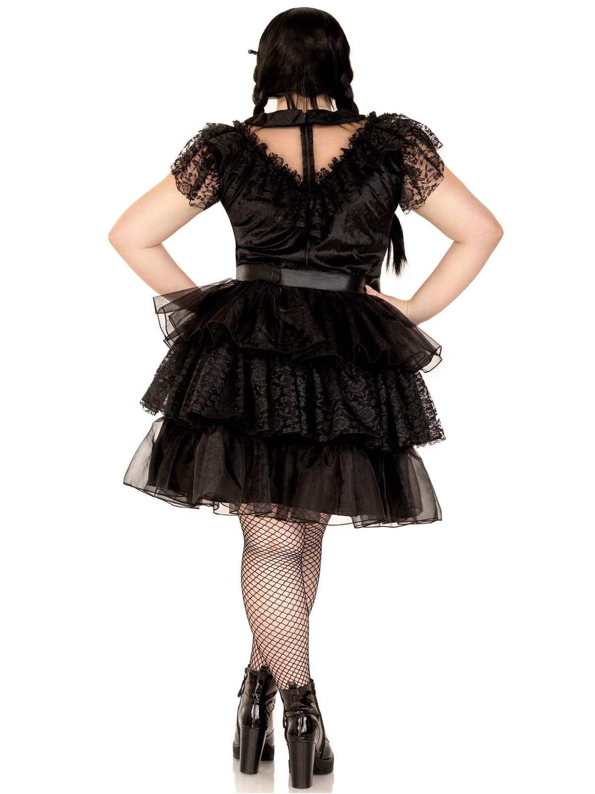 Plus Size 3 PC Raving Rebel Costume, Includes Velvet and Lace Dress with Organza Tiered Skirt, Belt, and Knife Hair Clip