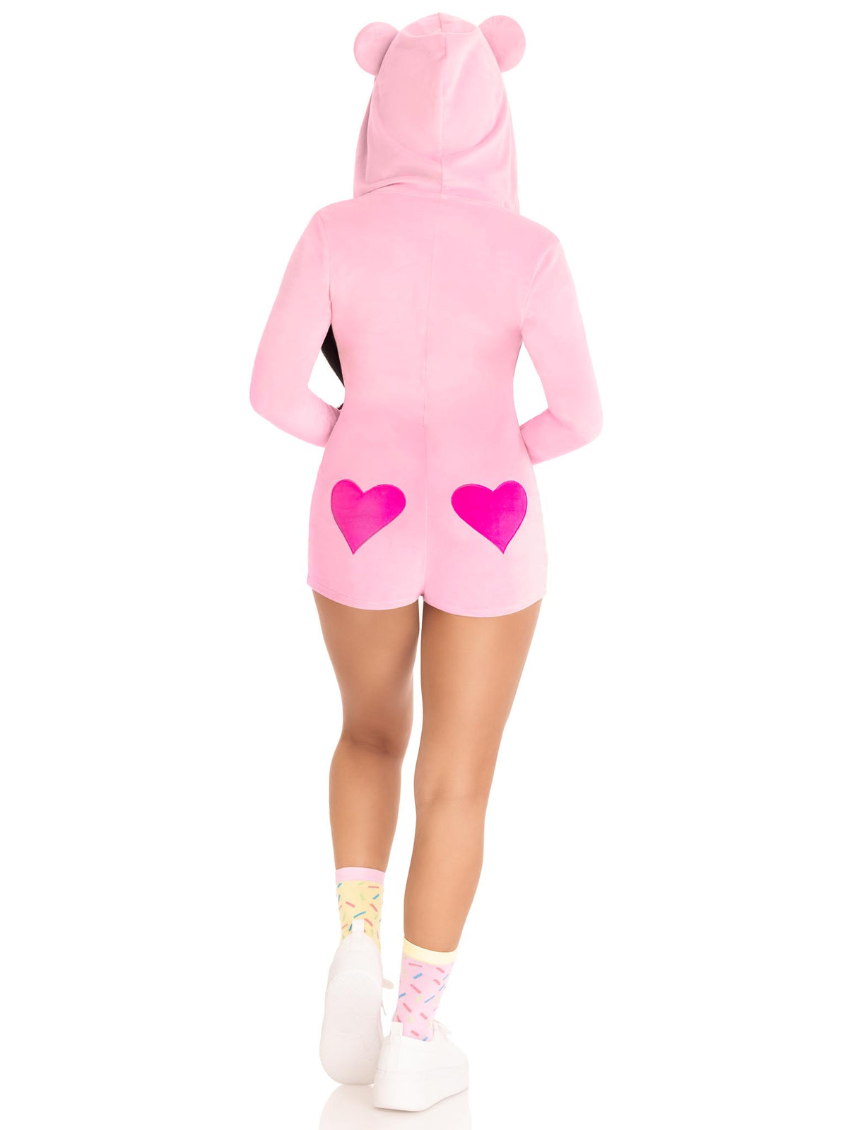 1 PC Sweetheart Bear Costume, Includes Ultra-Soft Velvet Plush Zip Up Romper with Heart Accents
