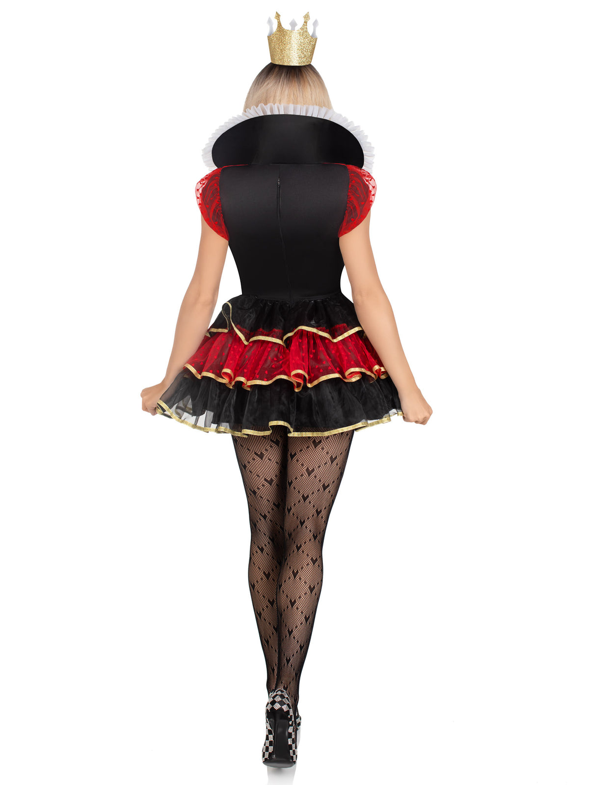 2 PC Queen of Hearts Costume, Includes Tiered Dress with Stay Up Collar, Built-In Petticoat, and Crown