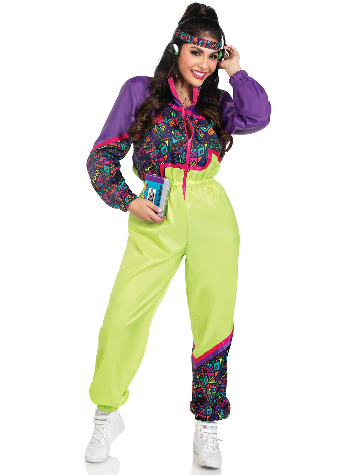 2 PC Rad 80s Tracksuit Costume, Includes Zip-Up Tracksuit and Headband