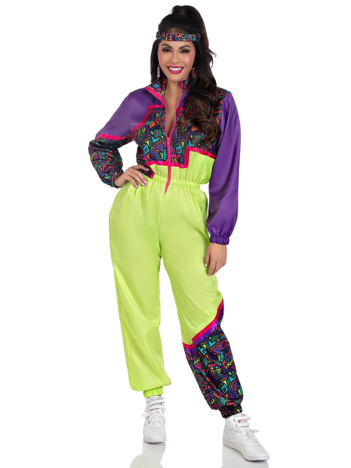 2 PC Rad 80s Tracksuit Costume, Includes Zip-Up Tracksuit and Headband