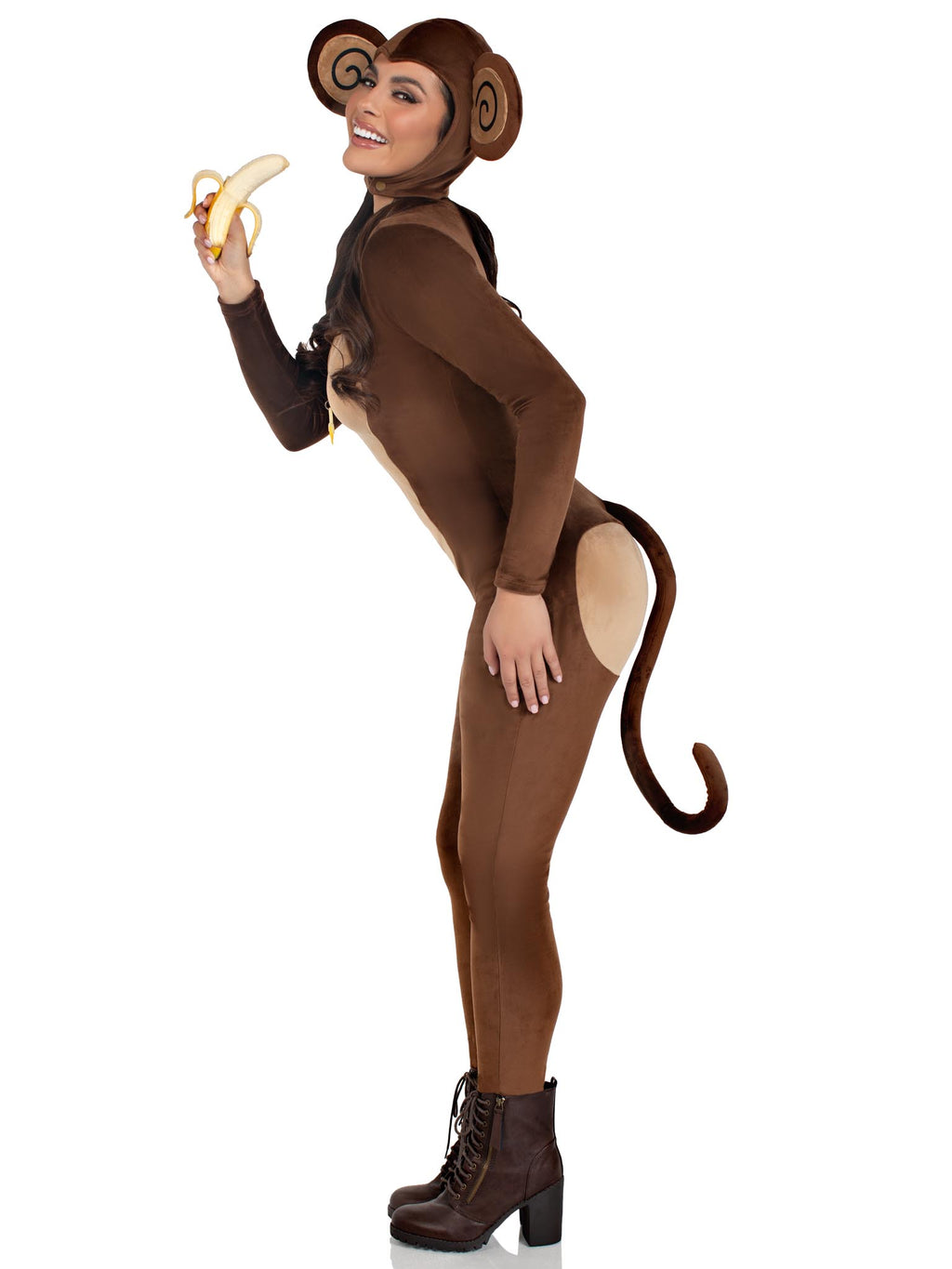2 PC Cheeky Monkey Costume, Includes Ultra-Soft Velvet Plush Catsuit with Banana Zipper Pull and Cheeky Monkey Butt, Wired Tail, and Ear Bonnet