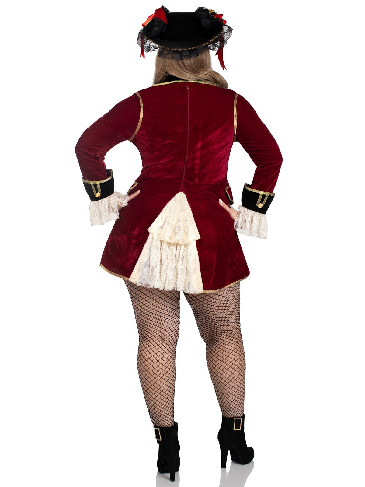 Plus Size 1 PC Captivating Pirate Captain Costume, Includes a Velvet Coat Dress with Tie-Front Peasant Bodice and Lace Ruffle Accents