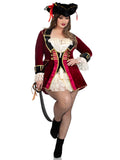 Plus Size 1 PC Captivating Pirate Captain Costume, Includes a Velvet Coat Dress with Tie-Front Peasant Bodice and Lace Ruffle Accents