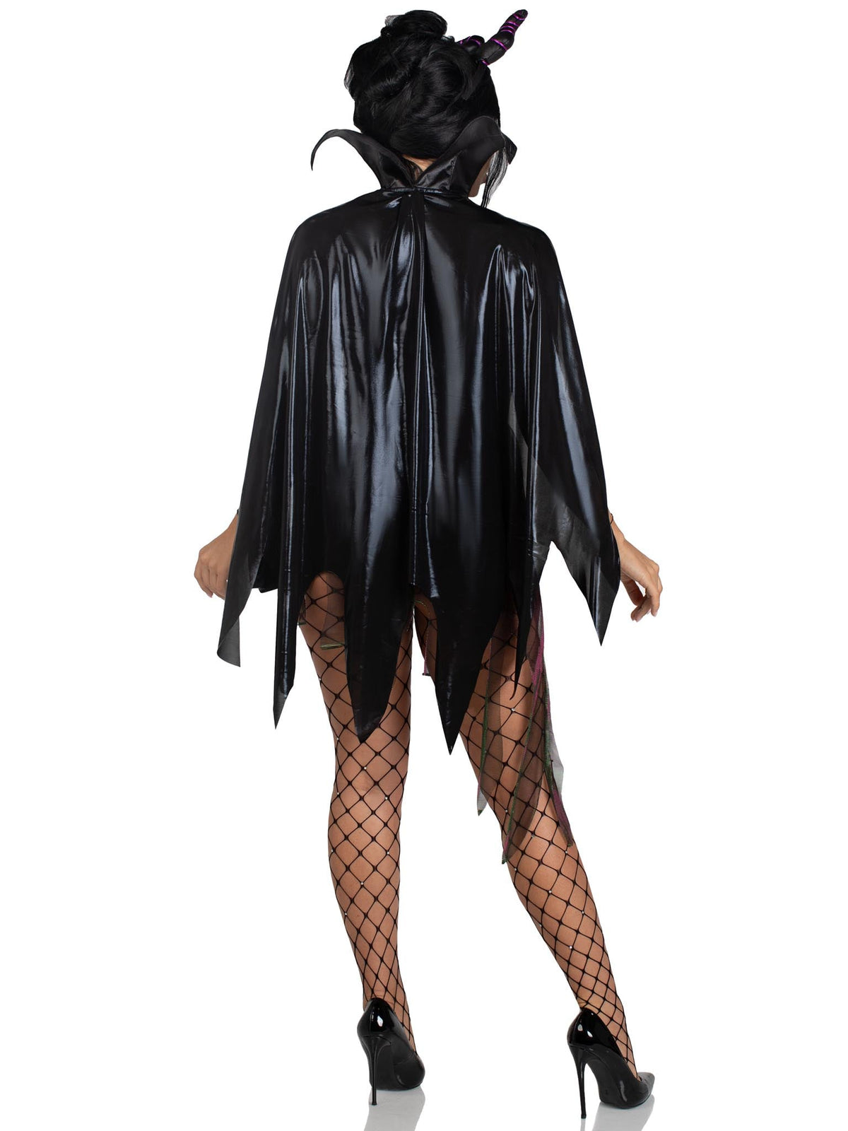 3 PC Evil Enchantress Costume, Includes Snap Crotch Bodysuit with Iridescent Skirt, Jeweled Flame Cape, and Horn Headband