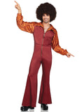 Men's 1 PC Disco Leisure Suit Costume, Includes Zip-Up Bell Bottom Jumpsuit and Far-Out Pattern Accents