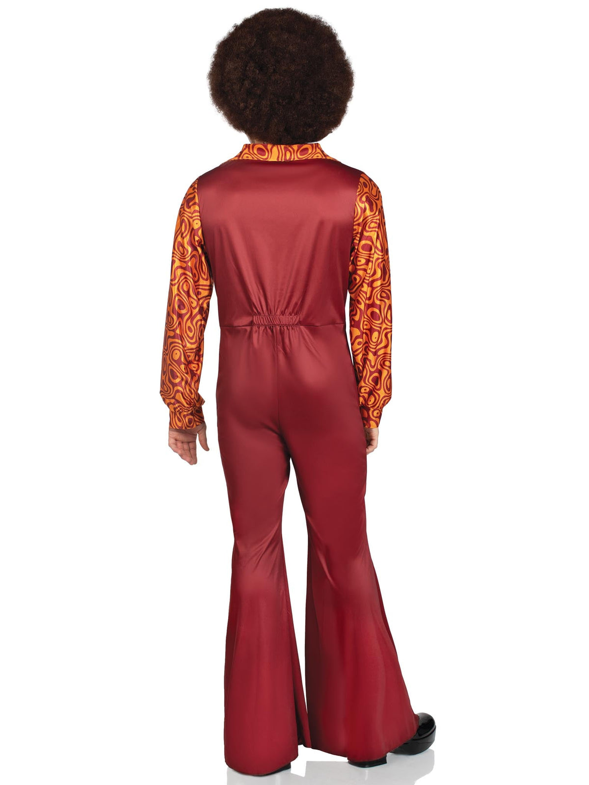 Men's 1 PC Disco Leisure Suit Costume, Includes Zip-Up Bell Bottom Jumpsuit and Far-Out Pattern Accents