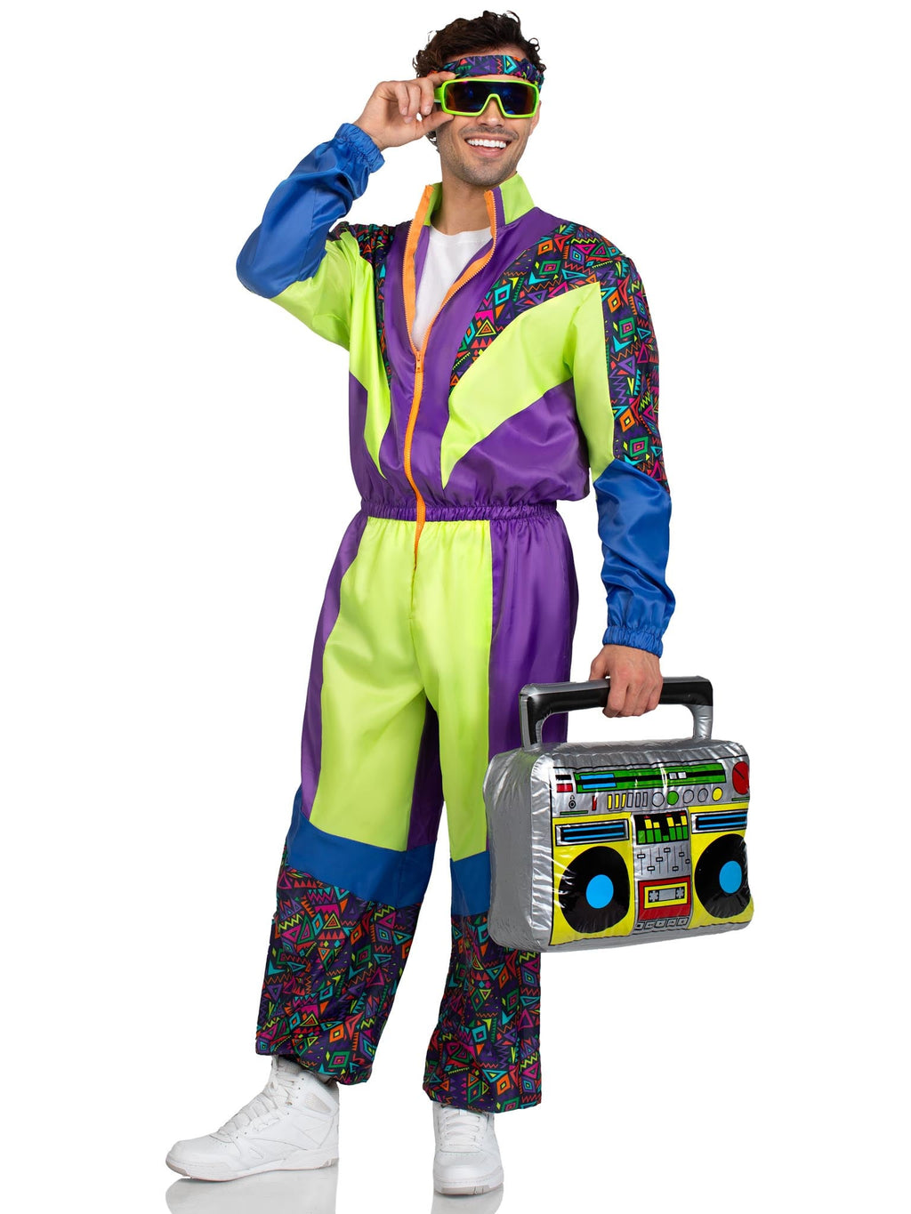 Men’s 2 PC Retro 80s Tracksuit Costume, Includes Zip-Up Tracksuit and Headband