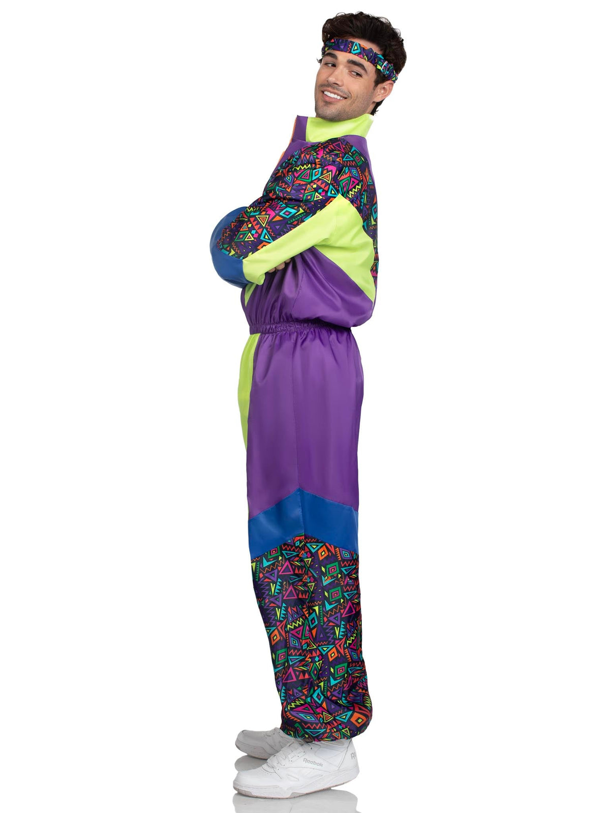 Men’s 2 PC Retro 80s Tracksuit Costume, Includes Zip-Up Tracksuit and Headband